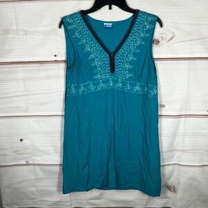 Soaked Sleeveless Tunic Dress Womens Small Teal Embroidered‎ V-Neck Boho Beach